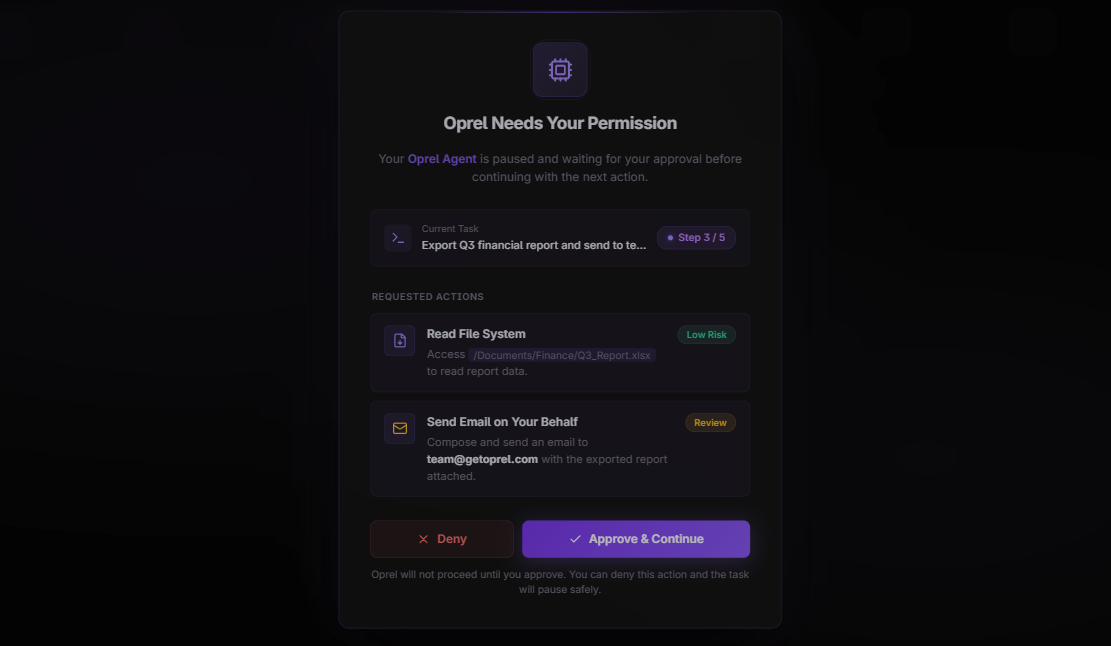 Oprel Approval Dialog